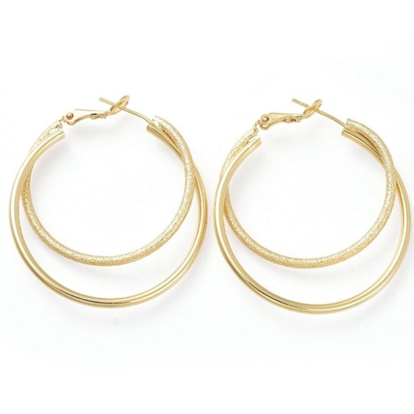 2/$20  NEW Big 42mm Gold Hoop earrings W 925 Sterling Silver Posts Double Hoop - Picture 1 of 2